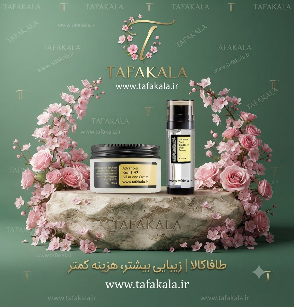 پک مراقبت پوست کرم و سرم دوگانه حلزون آبرسان و ترمیم کننده کاهش لک جای جوش و خطوط اورجینال کره جنوبی برند کوزارکس